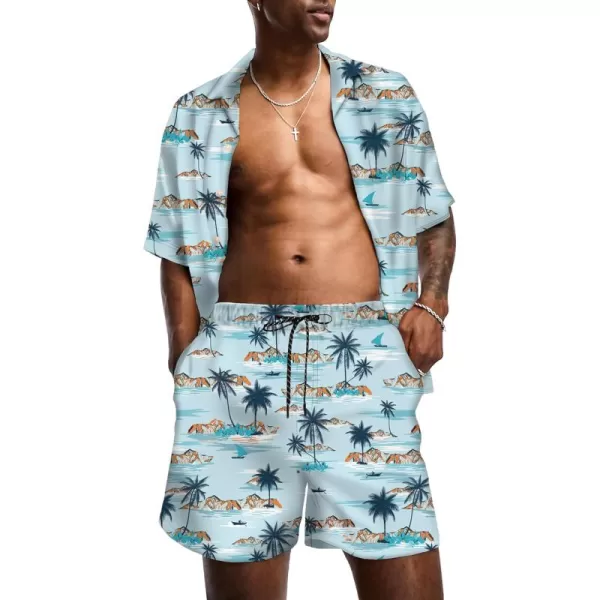KYKU Mens Hawaiian Shirt and Short Set - Summer Short Sleeve Button Down Beach Shirts Tropical Vacation 2 Piece Outfits