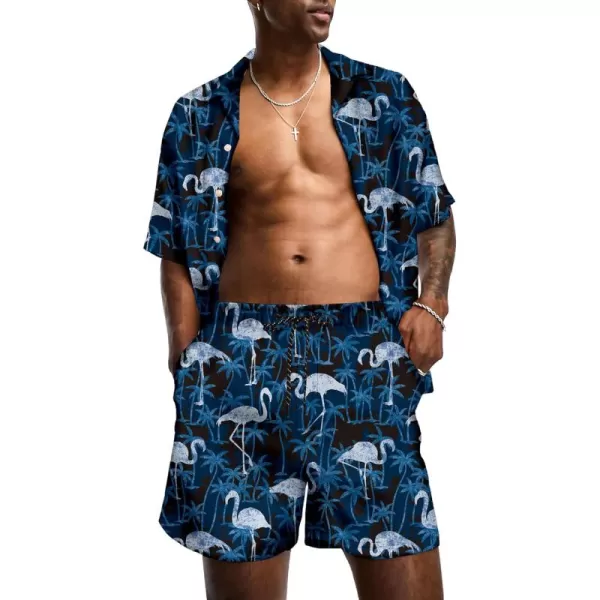 KYKU Mens Hawaiian Shirt and Short Set - Summer Short Sleeve Button Down Beach Shirts Tropical Vacation 2 Piece Outfits