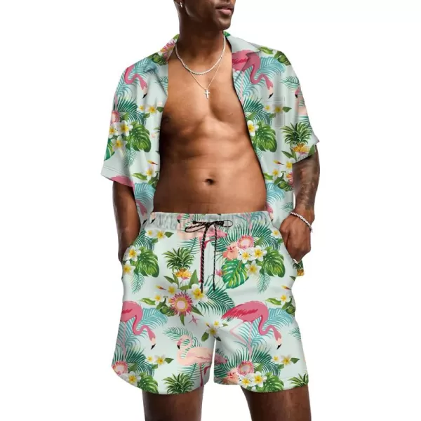 KYKU Mens Hawaiian Shirt and Short Set - Summer Short Sleeve Button Down Beach Shirts Tropical Vacation 2 Piece Outfits