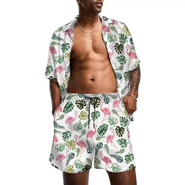 KYKU Mens Hawaiian Shirt and Short Set - Summer Short Sleeve Button Down Beach Shirts Tropical Vacation 2 Piece Outfits