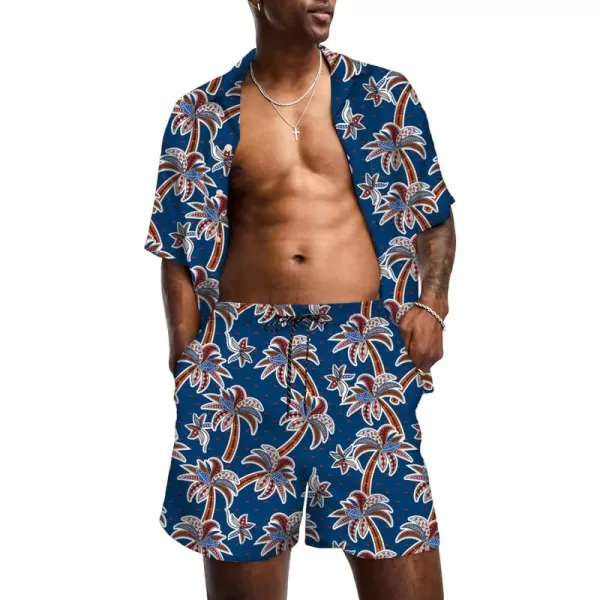 KYKU Mens Hawaiian Shirt and Short Set - Summer Short Sleeve Button Down Beach Shirts Tropical Vacation 2 Piece Outfits