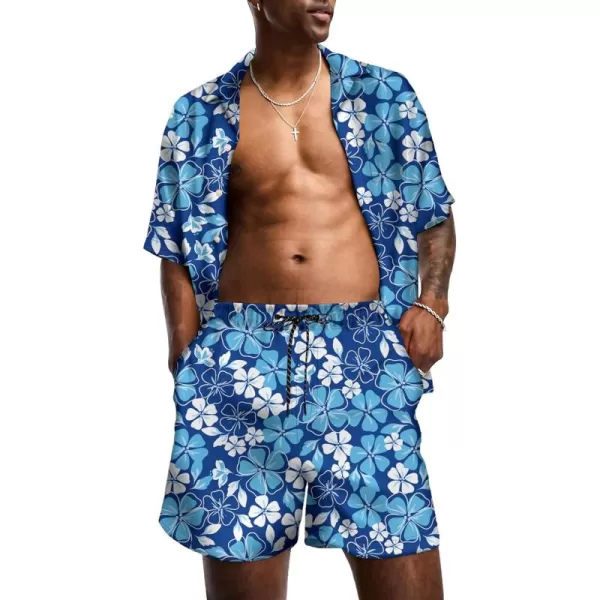 KYKU Mens Hawaiian Shirt and Short Set - Summer Short Sleeve Button Down Beach Shirts Tropical Vacation 2 Piece Outfits