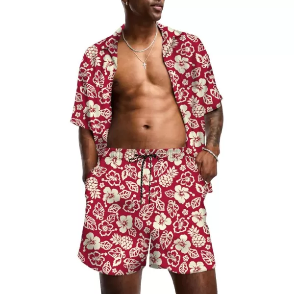 KYKU Mens Hawaiian Shirt and Short Set - Summer Short Sleeve Button Down Beach Shirts Tropical Vacation 2 Piece Outfits