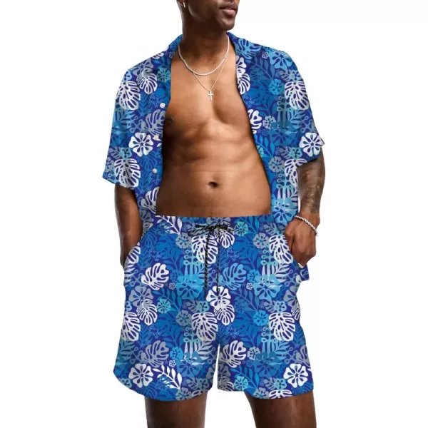 KYKU Mens Hawaiian Shirt and Short Set - Summer Short Sleeve Button Down Beach Shirts Tropical Vacation 2 Piece Outfits