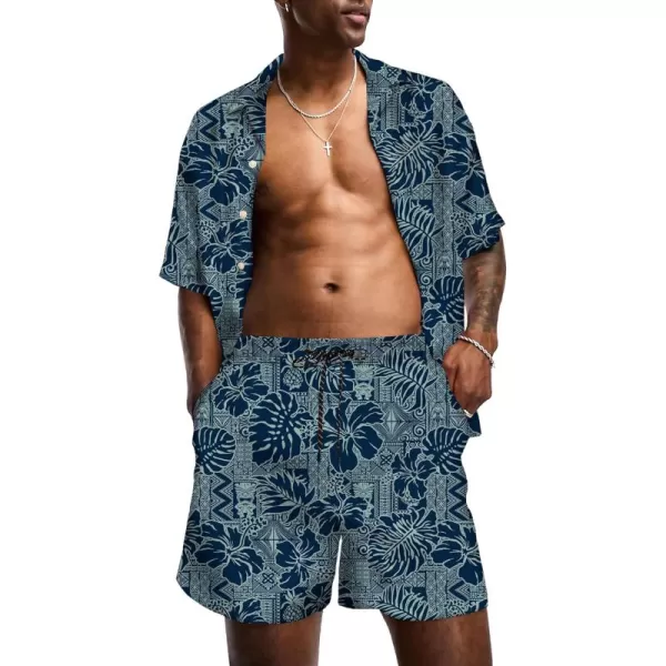 KYKU Mens Hawaiian Shirt and Short Set - Summer Short Sleeve Button Down Beach Shirts Tropical Vacation 2 Piece Outfits