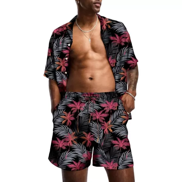 KYKU Mens Hawaiian Shirt and Short Set - Summer Short Sleeve Button Down Beach Shirts Tropical Vacation 2 Piece Outfits