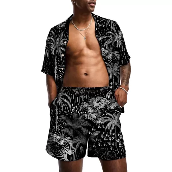 KYKU Mens Hawaiian Shirt and Short Set - Summer Short Sleeve Button Down Beach Shirts Tropical Vacation 2 Piece Outfits