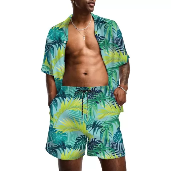 KYKU Mens Hawaiian Shirt and Short Set - Summer Short Sleeve Button Down Beach Shirts Tropical Vacation 2 Piece Outfits