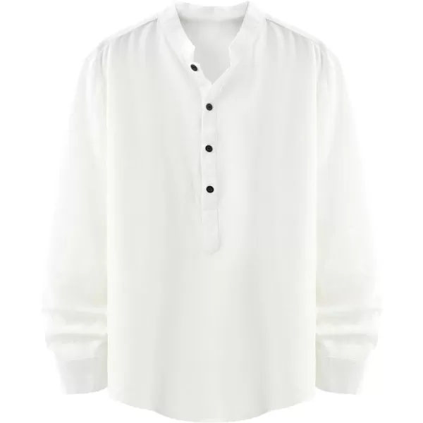 KYKU Mens Long Sleeve Henley Shirts White Button Down Casual Shirt Summer Gifts