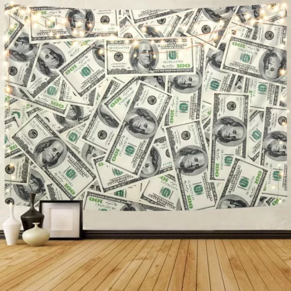 KYKU Money Tapestry Wall Hanging Pale Green Grey Benjamin Franklin 100 Dollar Bill Tapestry for Bedroom Living Room Dorm Decor 