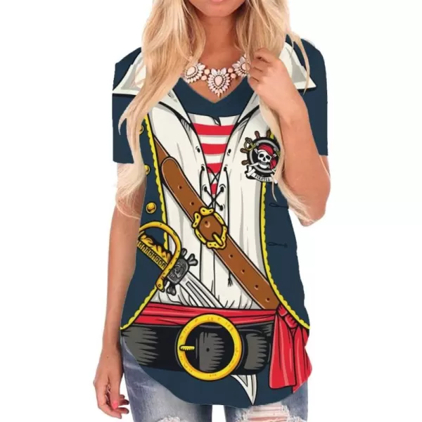 KYKU Pirate Shirt Costume Women V Neck Funny 3D Print Graphics Novelty Clothing