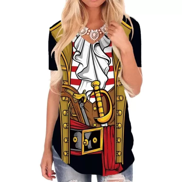 KYKU Pirate Shirt Costume Women V Neck Funny 3D Print Graphics Novelty Clothing