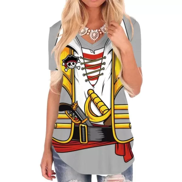 KYKU Pirate Shirt Costume Women V Neck Funny 3D Print Graphics Novelty Clothing