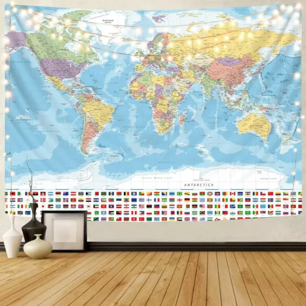 KYKU Small World Map Tapestry World Tapestries Globe Map Tapestry Flags Travel Classroom Decor Earth Decorations Party 
