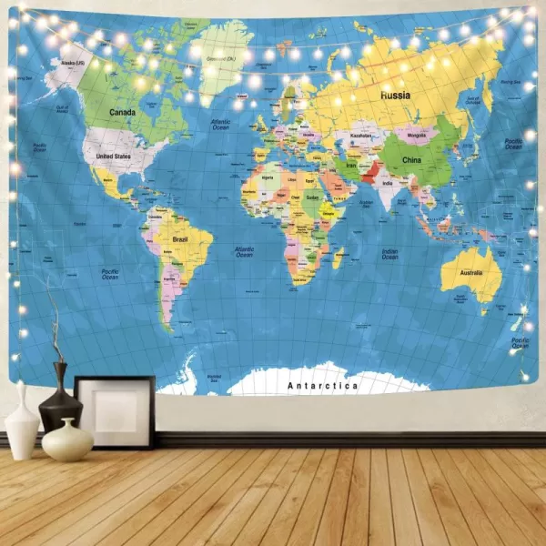 KYKU Small World Map Tapestry World Tapestries Globe Map Tapestry Flags Travel Classroom Decor Earth Decorations Party 