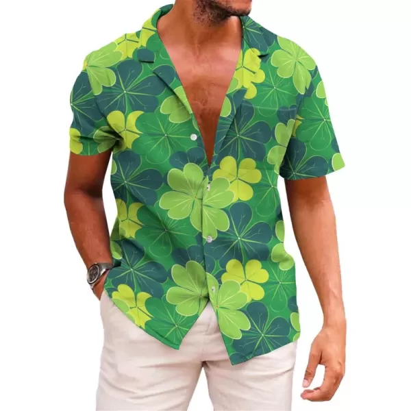KYKU St Patricks Day Shirt Mens Hawaiian Shirts Short Sleeve Green Button Up Top