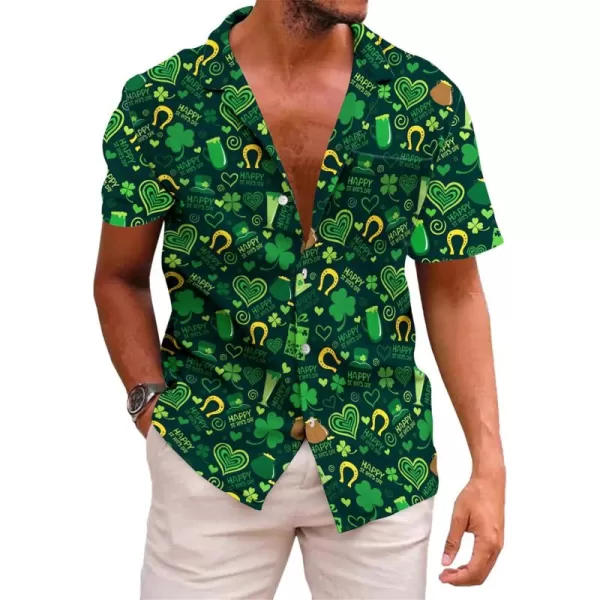 KYKU St Patricks Day Shirt Mens Hawaiian Shirts Short Sleeve Green Button Up Top