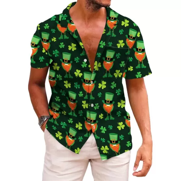 KYKU St Patricks Day Shirt Mens Hawaiian Shirts Short Sleeve Green Button Up Top