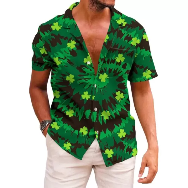 KYKU St Patricks Day Shirt Mens Hawaiian Shirts Short Sleeve Green Button Up Top