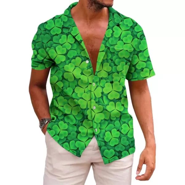 KYKU St Patricks Day Shirt Mens Hawaiian Shirts Short Sleeve Green Button Up Top