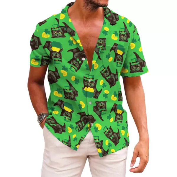 KYKU St Patricks Day Shirt Mens Hawaiian Shirts Short Sleeve Green Button Up Top