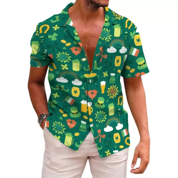 KYKU St Patricks Day Shirt Mens Hawaiian Shirts Short Sleeve Green Button Up Top