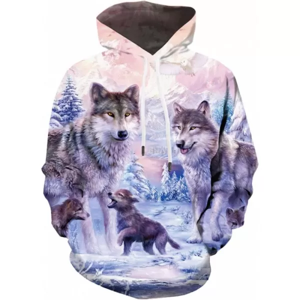 KYKU Wolf Hoodies for Men Pink Hoodie 3D Women Sweatshirt Pullover Graphic