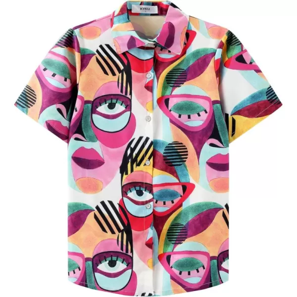 KYKU Womens Button Down Hawaiian Shirt Casual Fashion Shirts Summer Blouses