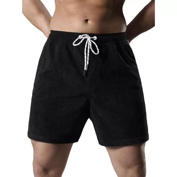 Men's Casual Drawstring Corduroy Shorts Elastic Waist Summer Shorts with Pocket