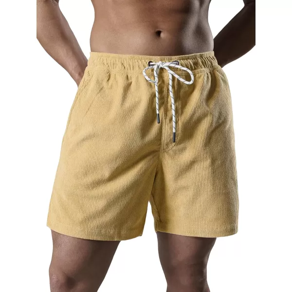 Men's Casual Drawstring Corduroy Shorts Elastic Waist Summer Shorts with Pocket
