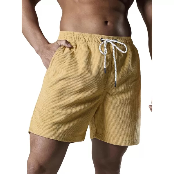 Men's Casual Drawstring Corduroy Shorts Elastic Waist Summer Shorts with Pocket