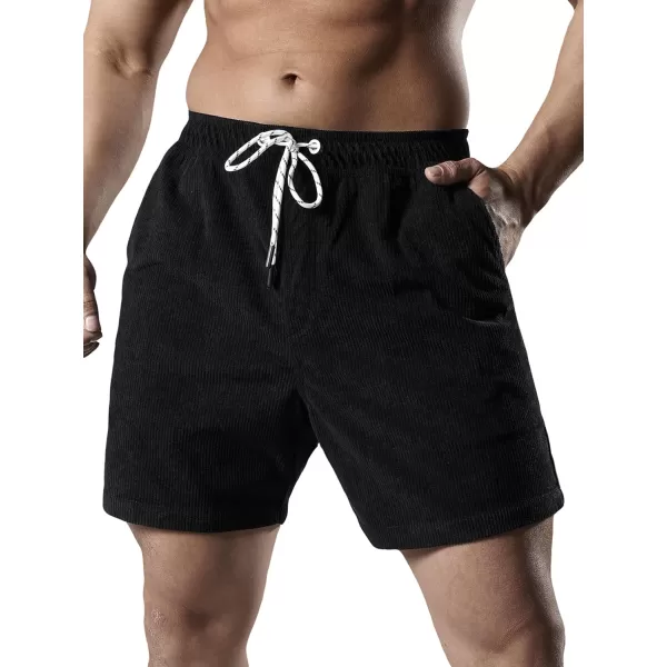 Men's Casual Drawstring Corduroy Shorts Elastic Waist Summer Shorts with Pocket