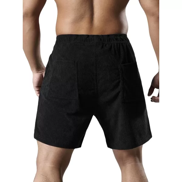 Men's Casual Drawstring Corduroy Shorts Elastic Waist Summer Shorts with Pocket