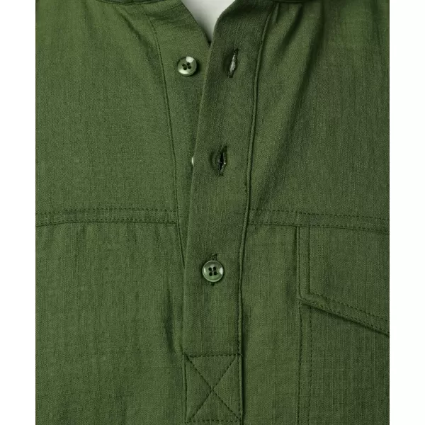 Men's Cotton Linen Henley Shirt Short Sleeve Casual Beach T Shirts with Pocket