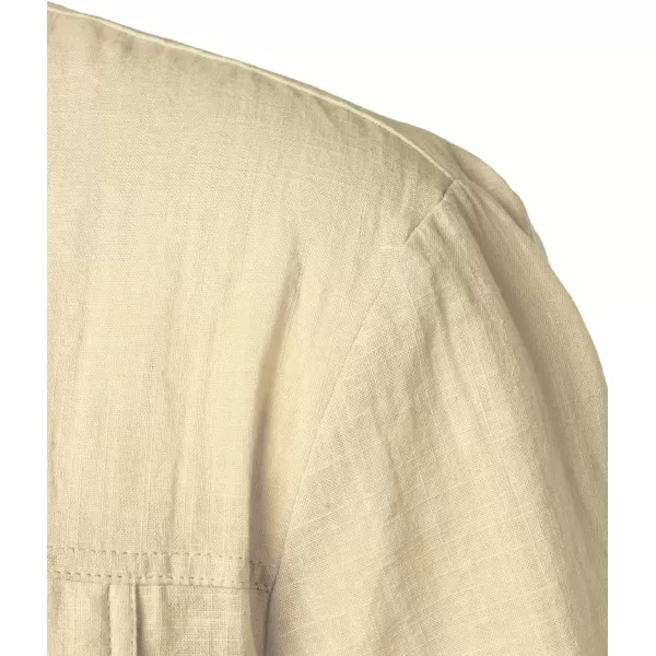 Men's Cotton Linen Henley Shirt Short Sleeve Casual Beach T Shirts with Pocket