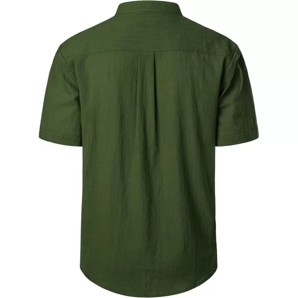 Men's Cotton Linen Henley Shirt Short Sleeve Casual Beach T Shirts with Pocket