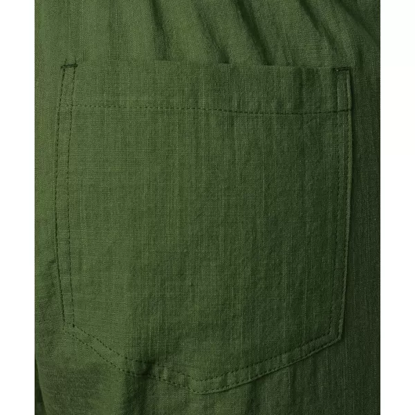 Men's Cotton Linen Shorts Casual Elastic Waist Shorts Summer Beach Shorts with Pocket