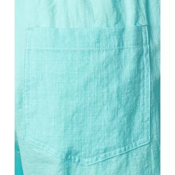 Men's Cotton Linen Shorts Casual Elastic Waist Shorts Summer Beach Shorts with Pocket