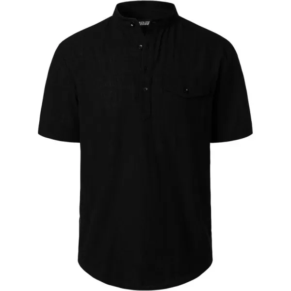 Men's Cotton Linen Henley Shirt Short Sleeve Casual Beach T Shirts with Pocket