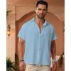 imageKYKU Summer Men Button Shirts  Casual Beach Short Sleeve Clothes  Fashion Lightweight Plain Clothing with PocketMen Button Short Sleeve Shirts Light Blue