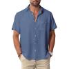 Men Button Short Sleeve Shirts Blue