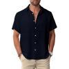 Men Button Short Sleeve Shirts Dark Blue