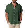 Men Button Short Sleeve Shirts Forests Green