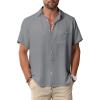 Men Button Short Sleeve Shirts Gray
