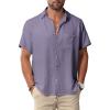 Men Button Short Sleeve Shirts Lavender