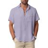 Men Button Short Sleeve Shirts Lilac
