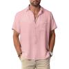 Men Button Short Sleeve Shirts Pink