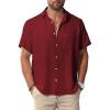 Men Button Short Sleeve Shirts Red