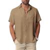 Men Button Short Sleeve Shirts Tan