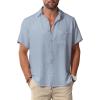 Men Button Short Sleeve Shirts Airy Blue